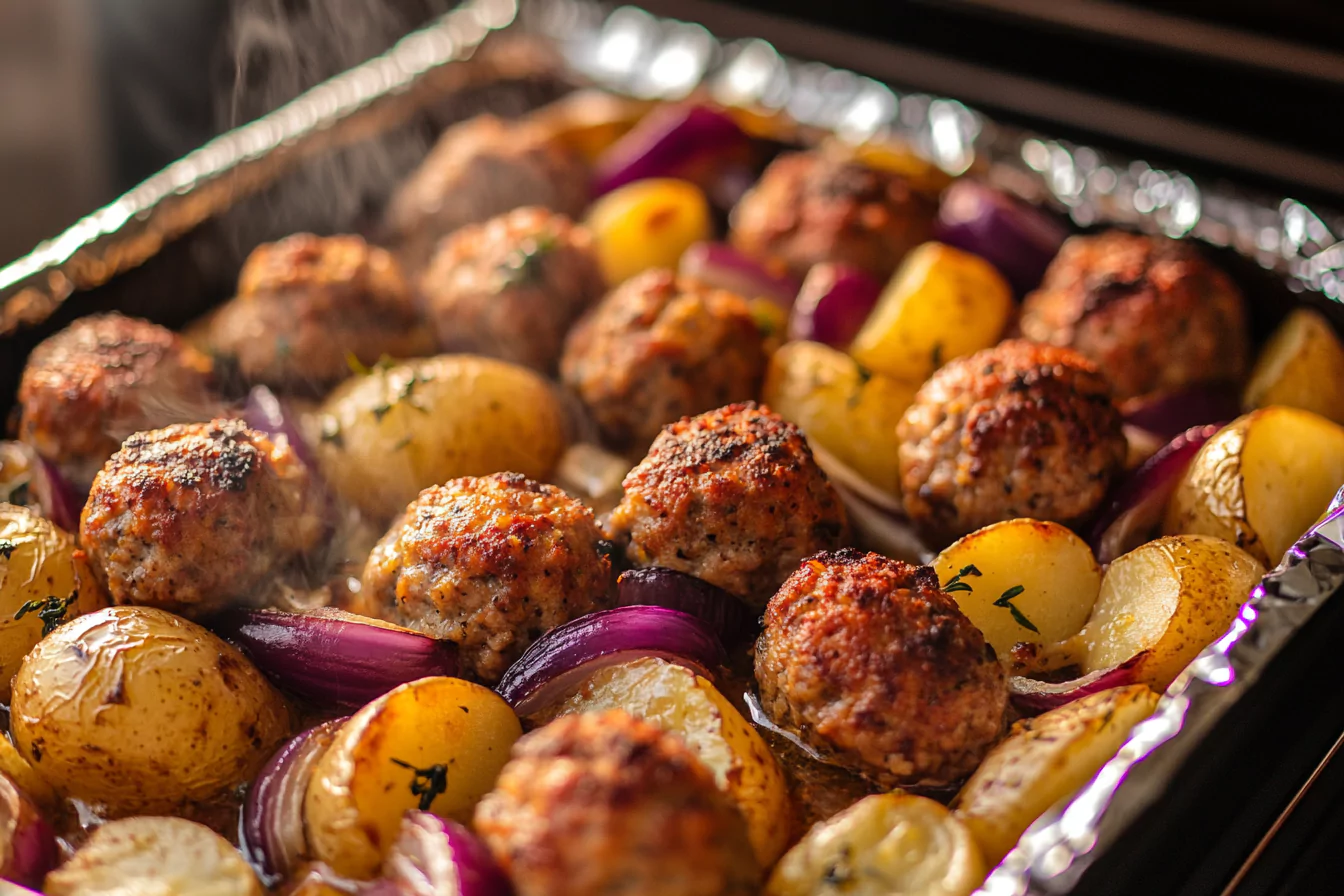 Baked Greek Meatballs and Potatoes