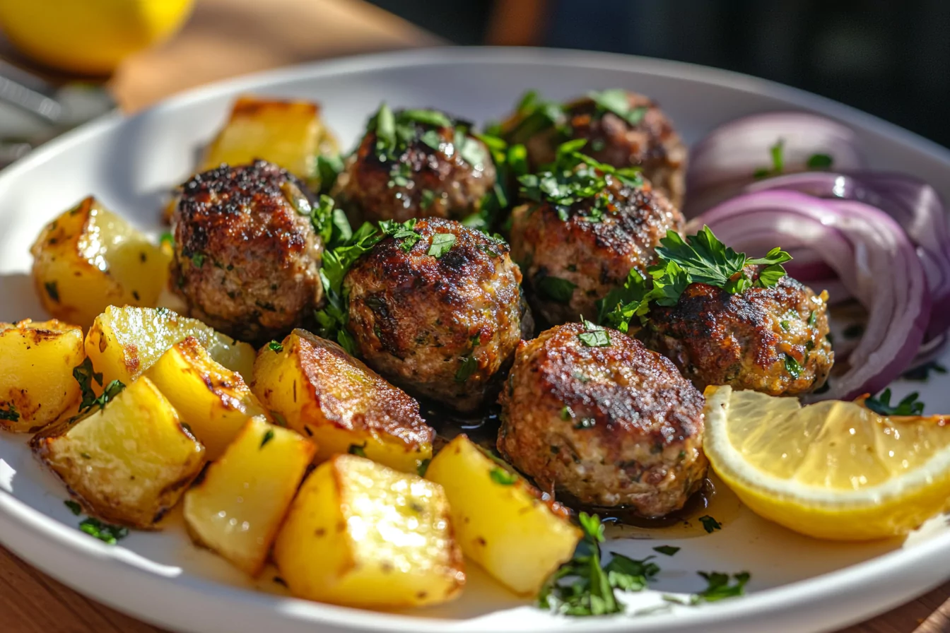 Baked Greek Meatballs and Potatoes