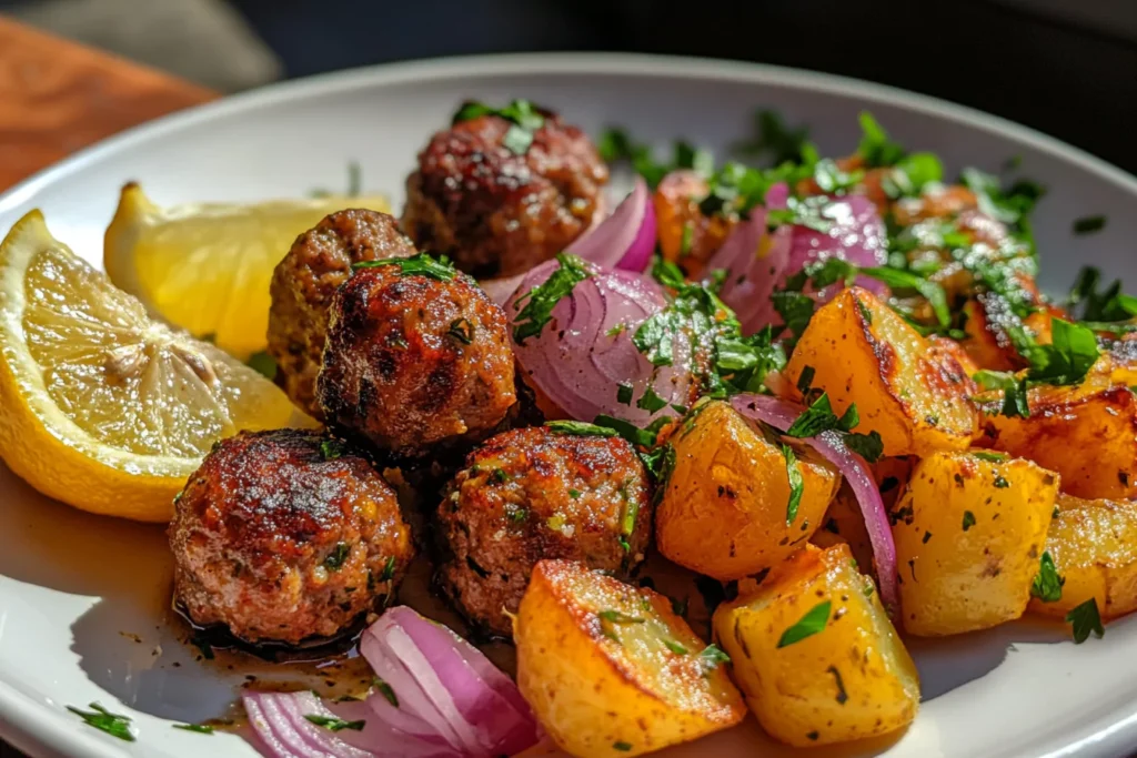 Baked Greek Meatballs and Potatoes