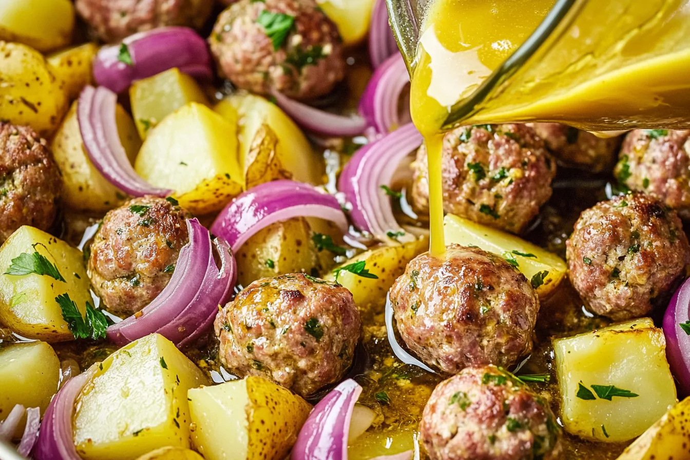 Baked Greek Meatballs and Potatoes