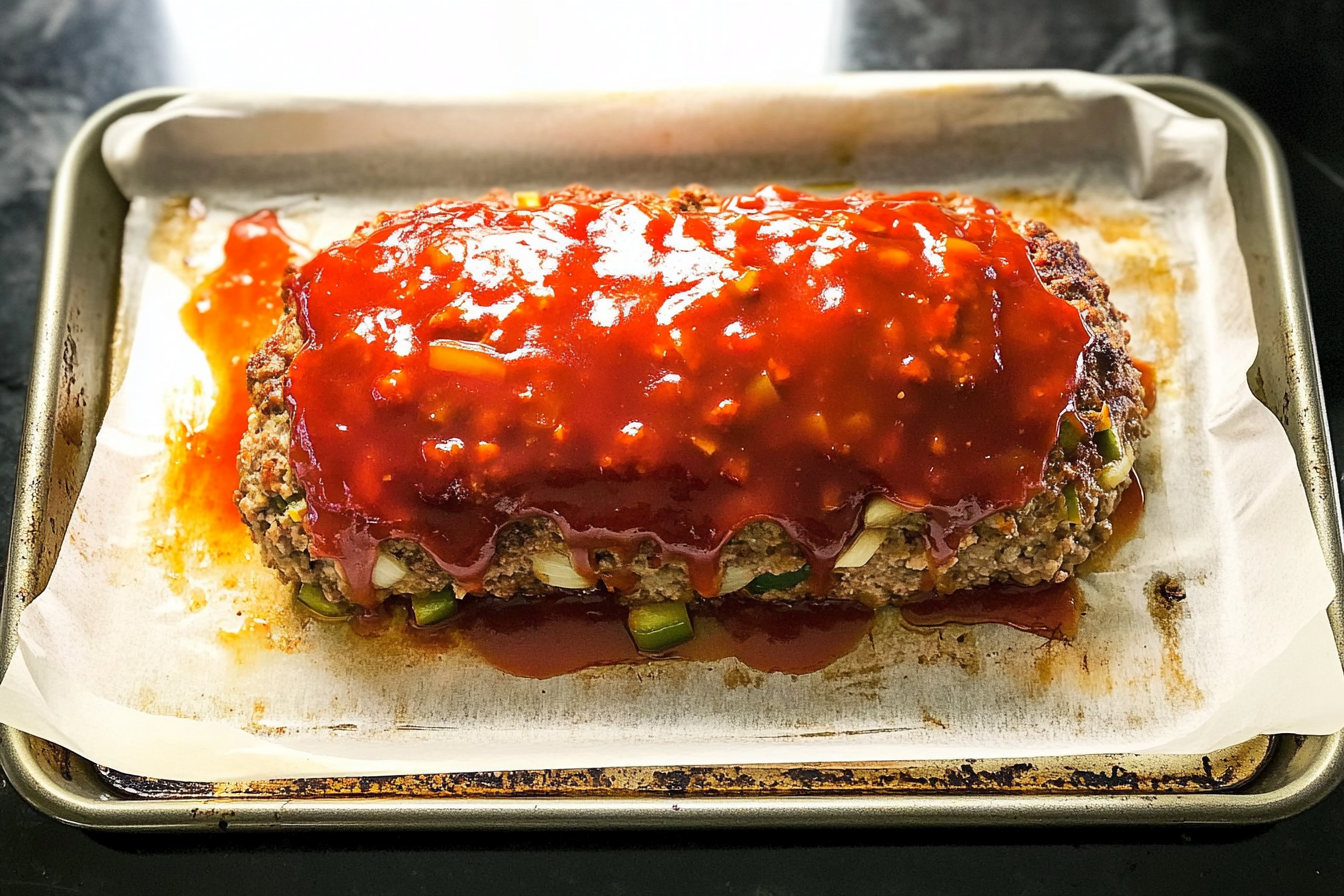  Ketchup, brown sugar, and mustard being mixed for Copycat Cracker Barrel Meatloaf glaze