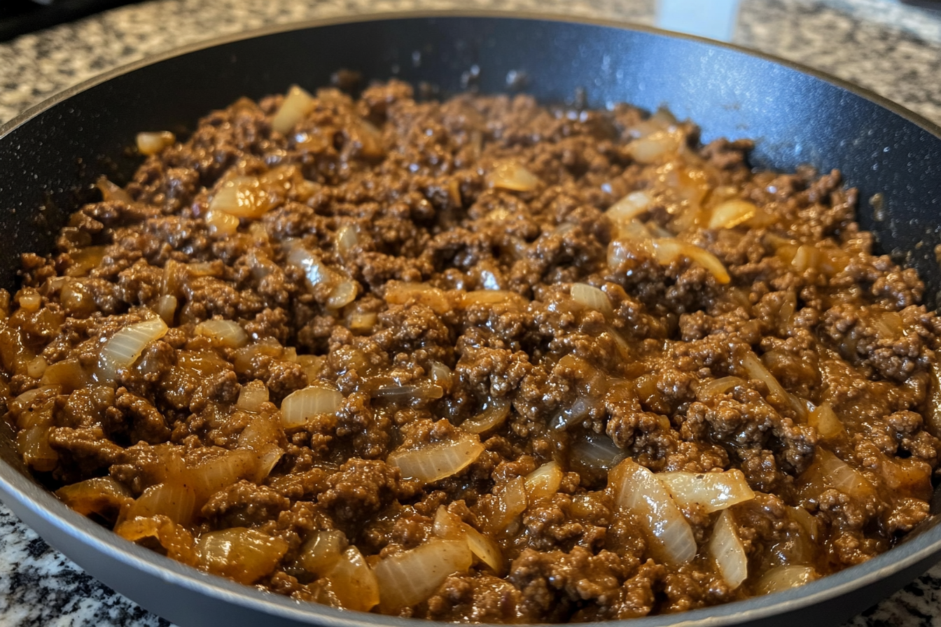 Ground Beef and Gravy Over Mashed Potatoes 