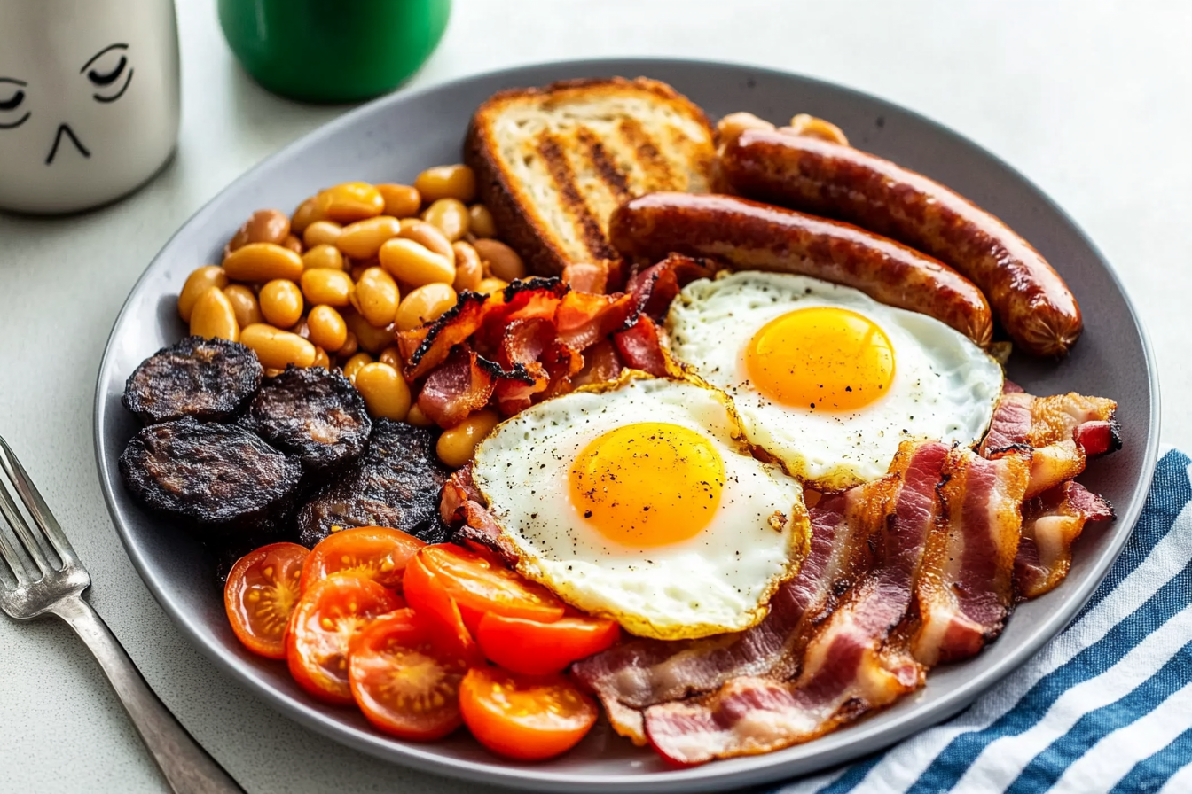 Full English Breakfast with sausages and eggs