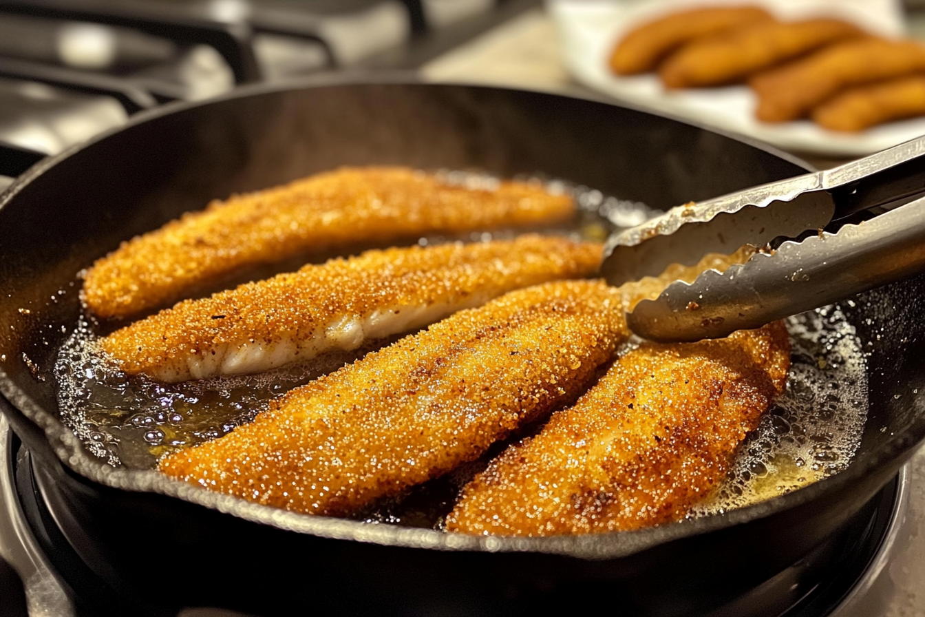 Catfish Frying in a Skillet