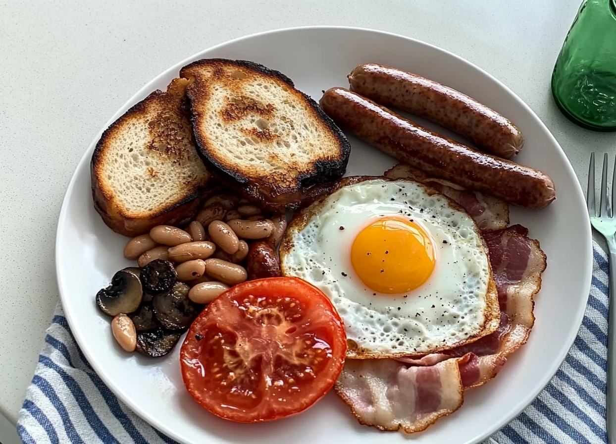 Full English Breakfast with sausages and eggs