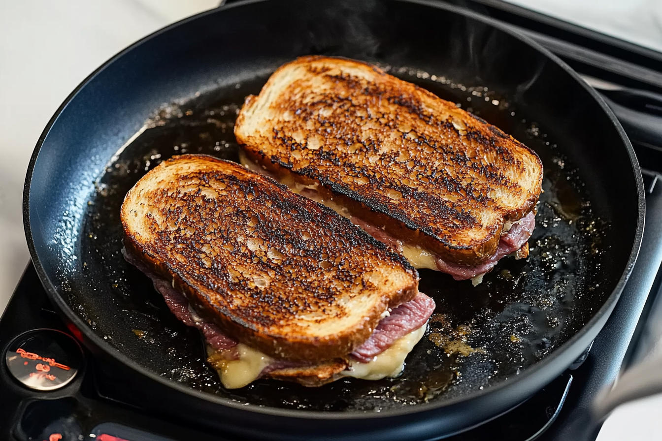 Sandwich being grilled to golden perfection