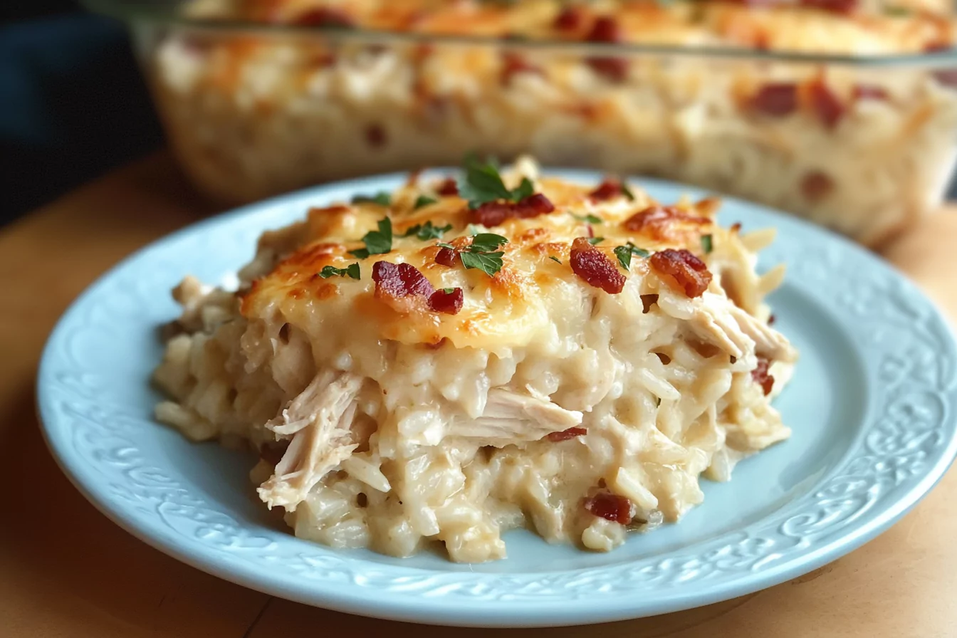 Dump-and-Bake Chicken Alfredo Rice Casserole