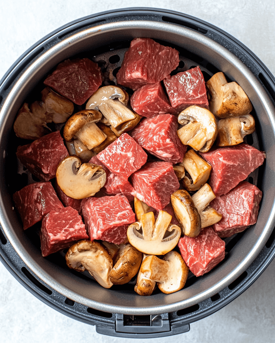 Buttered Air Fryer Steak Bites with Mushrooms