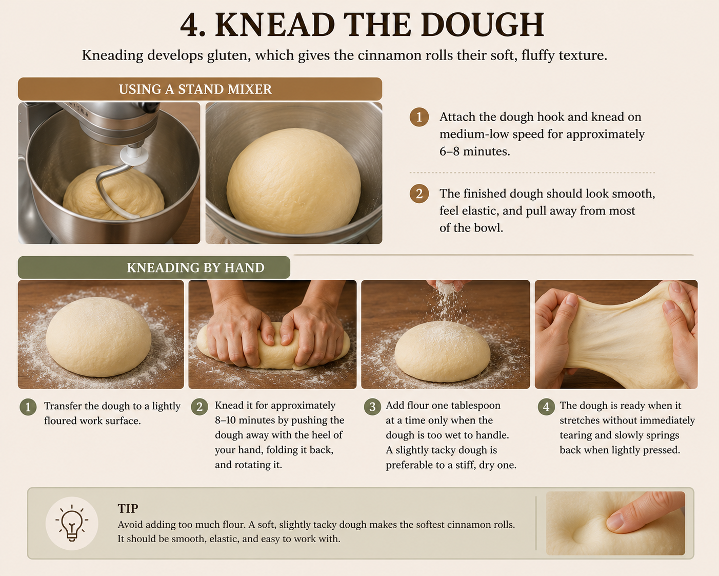 Kneading Guide for Soft Cinnamon Roll Dough