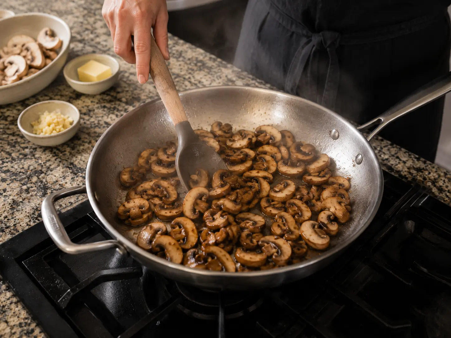 Sautéed Mushrooms in a Skillet creamy mushroom chicken over mashed potatoes